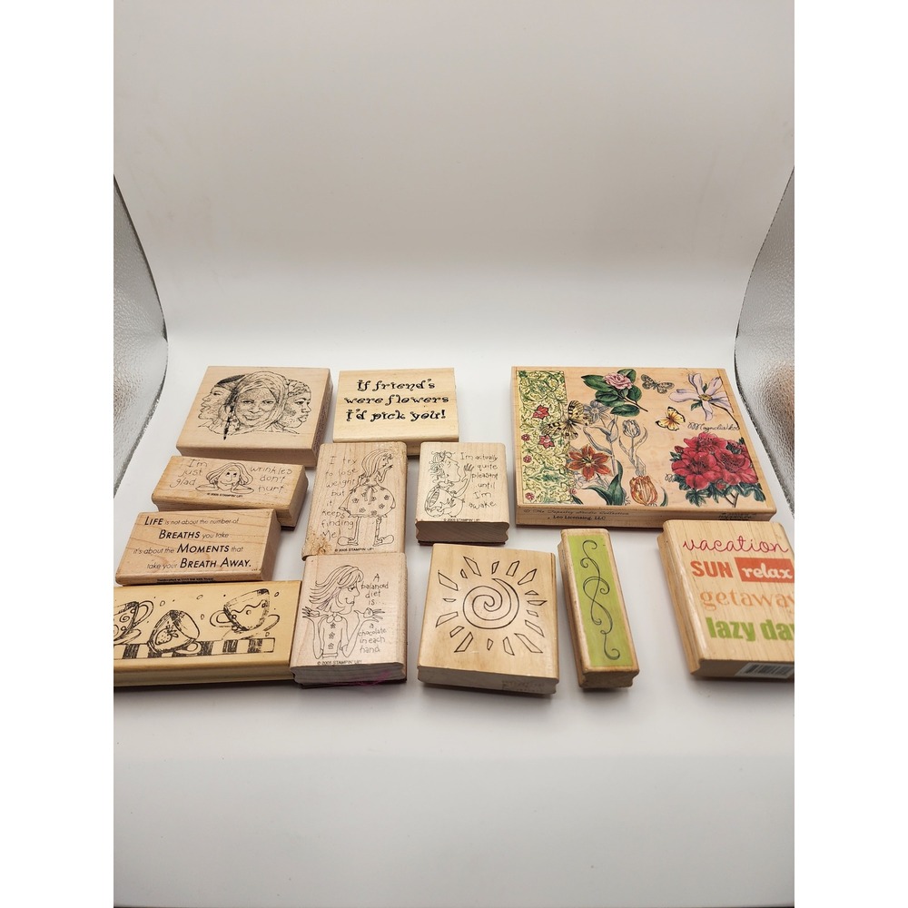 Stampin Up Stamps Happen Mixed Wood Rubber Stamp Lot 11pc Floral Quotes